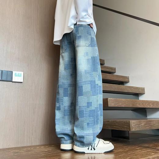 F040517春秋新款情侣款常规款星空纹直筒敞口水洗拖地牛仔裤 商品图3