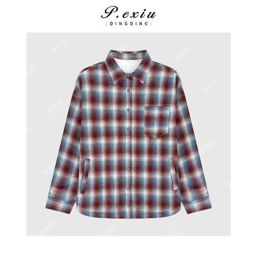 04-2潘依绣丁丁宠粉复古撞色格纹休闲慵懒宽松翻领夹棉外套 M9247 商品图0