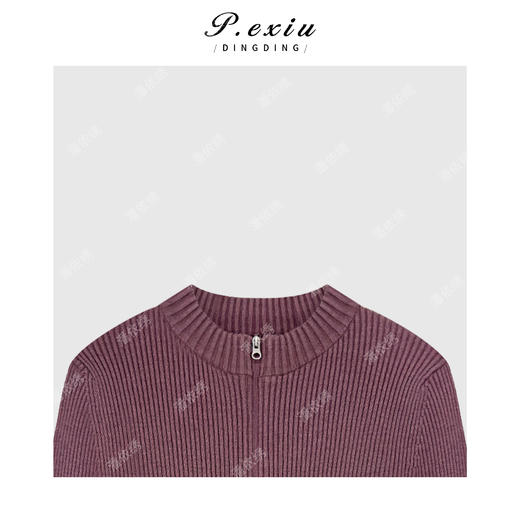 04-2潘依绣丁丁宠粉羊毛竖坑条双拉链修身显瘦圆领长袖针织开衫Q46987 商品图2