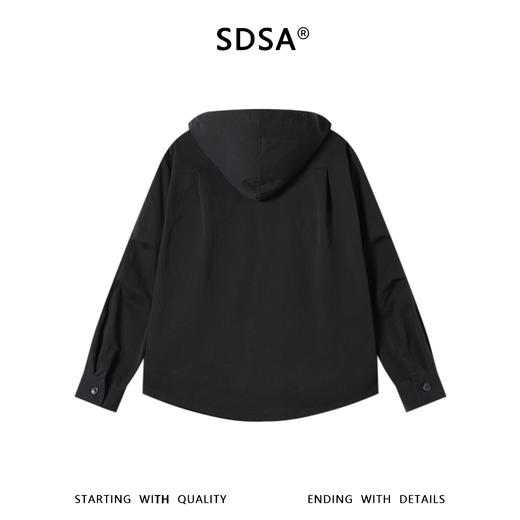 SDSA男装2026新款高贵轻奢日系褶皱刺绣纯色连帽长袖衬衫百搭舒适 商品图1