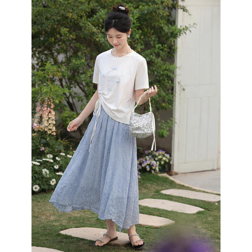 鹿向南【0407/20:00新品】蓝色格子半身裙 商品图2