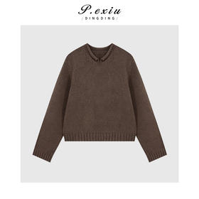 04-2潘依绣丁丁宠粉100%绵羊毛简约百搭圆领卷边长袖针织上衣Q96420