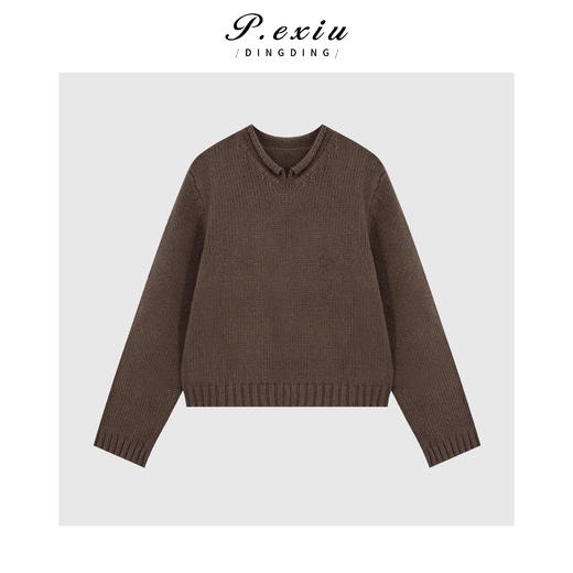 04-2潘依绣丁丁宠粉100%绵羊毛简约百搭圆领卷边长袖针织上衣Q96420 商品图0