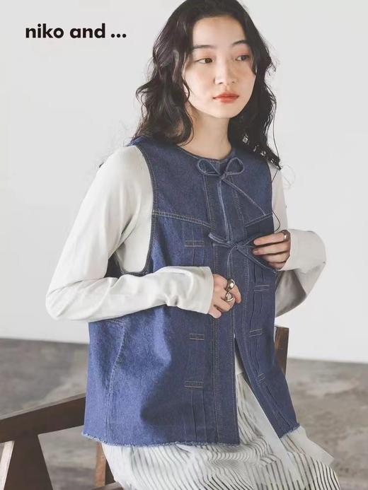 F040502春夏新款复古系带毛边牛仔无袖马甲新中式通勤外搭上衣 商品图4