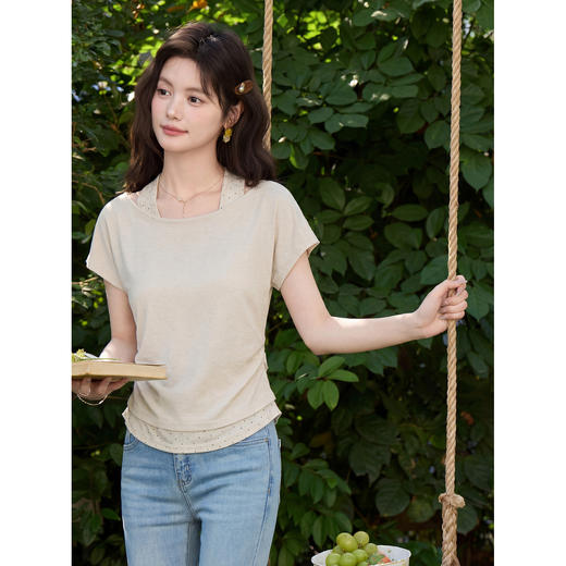 鹿向南【0407/00:00新品】杏色短袖T恤 商品图4