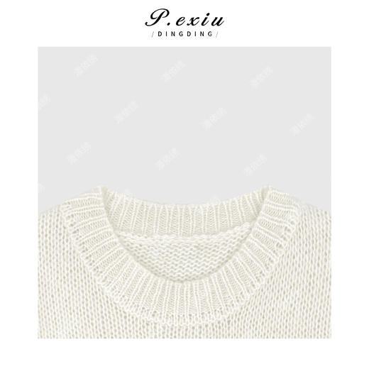 04-2潘依绣丁丁宠粉马海毛羊毛法式优雅立体钩花镂空圆领长袖针织上衣Q19876 商品图2
