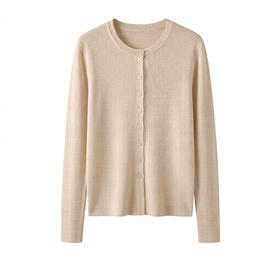 胶囊单品~康赛妮真丝羊绒圆领针织开衫女百搭毛衣外套SYR260594