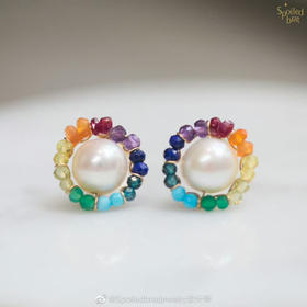 彩虹珍珠耳钉