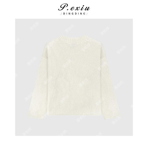 04-2潘依绣丁丁宠粉马海毛羊毛法式优雅立体钩花镂空圆领长袖针织上衣Q19876 商品图1