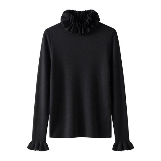 双生清荷~6A级白厂丝 羊毛半高领双层荷叶边修身显瘦打底YM260574 商品图2