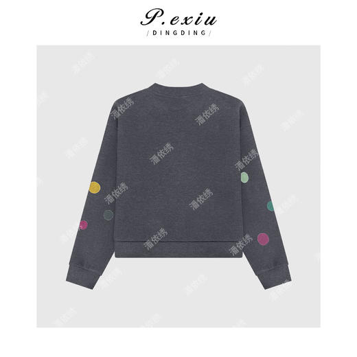04-2潘依绣丁丁宠粉小众设计彩色波点印花立体刺绣绒面圆领长袖卫衣Q76981 商品图1
