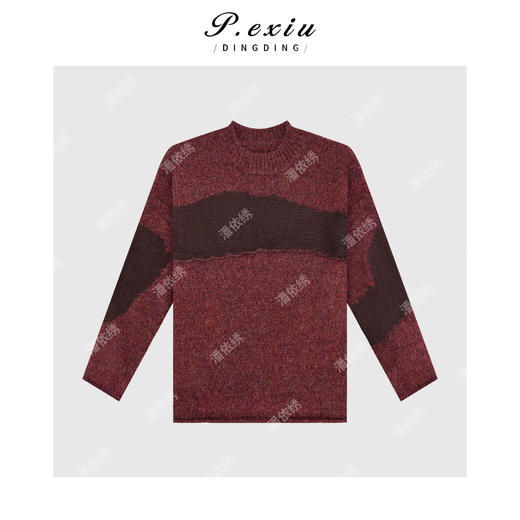 04-2潘依绣丁丁宠粉复古慵懒风撞色卷边设计感针织毛衣 L2505 商品图1