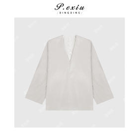 04-2潘依绣丁丁宠粉小众极简主义高级皮感阔版气质V领长袖外套Q21485