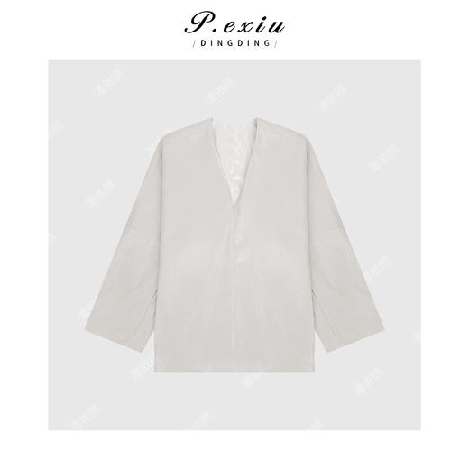 04-2潘依绣丁丁宠粉小众极简主义高级皮感阔版气质V领长袖外套Q21485 商品图0