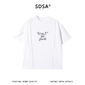 SDSA男装2026新款轻奢简约提花撞色印花珠子设计圆领短袖T恤百搭
