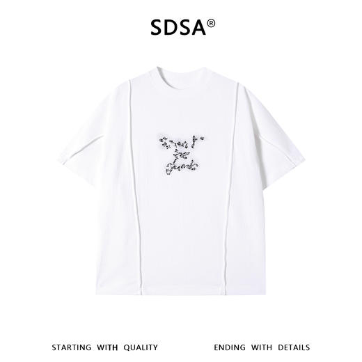 SDSA男装2026新款轻奢简约提花撞色印花珠子设计圆领短袖T恤百搭 商品图0