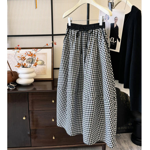【流行的漂亮盐系半身裙】穿搭轻熟复古格子花苞半身裙 棉麻休闲茧型裙子  商品图1