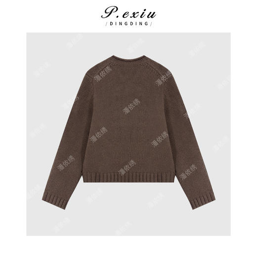 04-2潘依绣丁丁宠粉100%绵羊毛简约百搭圆领卷边长袖针织上衣Q96420 商品图1