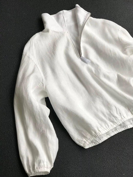 JI简轻奢进口亚麻半拉链立领宽松轻薄卫衣款外套 商品图9