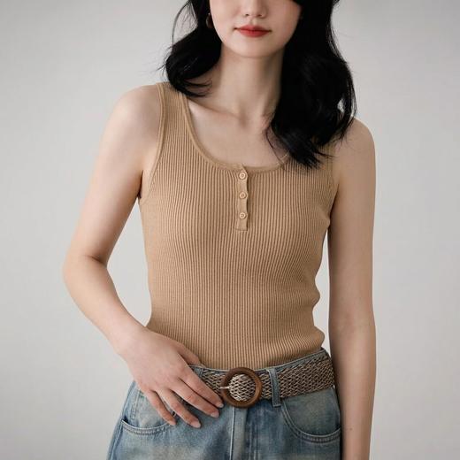 叠穿进阶版~康赛妮单排扣丝羊绒背心女修身无袖上衣KSYR260620 商品图2