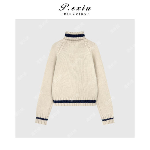 04-2潘依绣丁丁宠粉 100%羊毛韩系厚重撞色条纹高领长袖针织上衣Q86523 商品图1