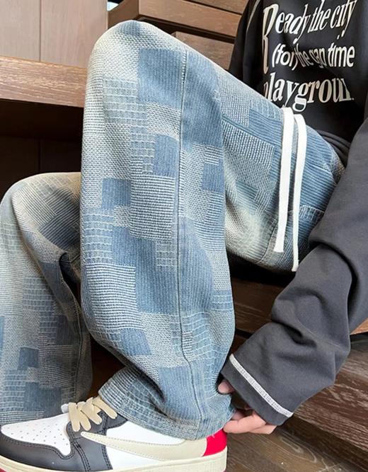 F040517春秋新款情侣款常规款星空纹直筒敞口水洗拖地牛仔裤 商品图5