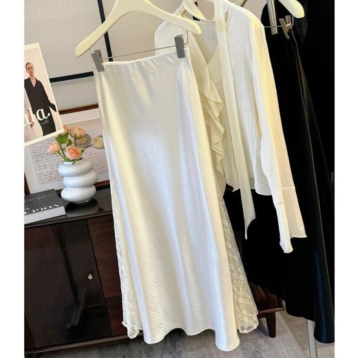 法式不规则蕾丝拼接【缎面鱼尾半身裙】修身显瘦高级感 开又中长款裙子 商品图0