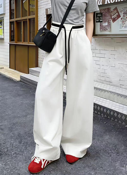 新款美式轻薄透气弯刀阔腿垂感松紧腰休闲裤 商品图1