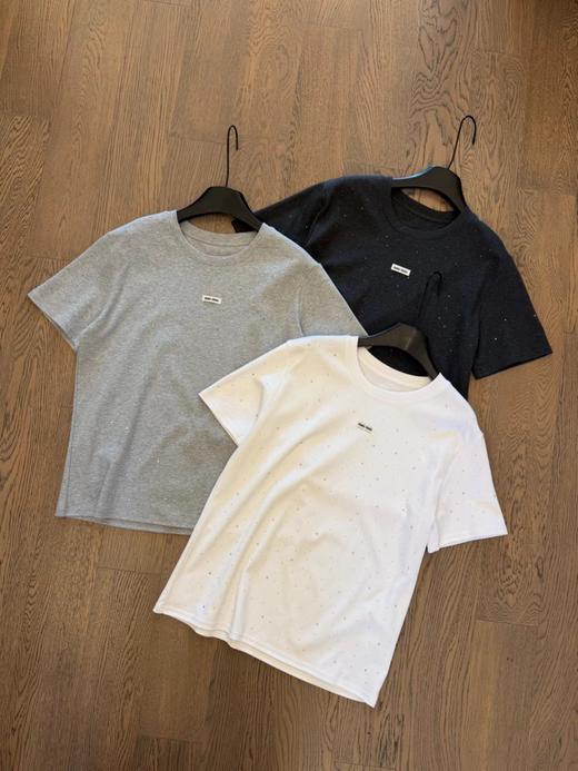 F040507日常简约休闲通勤重工烫钻圆领正肩版型短袖T恤 商品图1