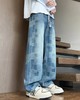 F040517春秋新款情侣款常规款星空纹直筒敞口水洗拖地牛仔裤 商品缩略图0