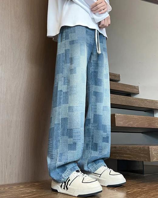 F040517春秋新款情侣款常规款星空纹直筒敞口水洗拖地牛仔裤 商品图0