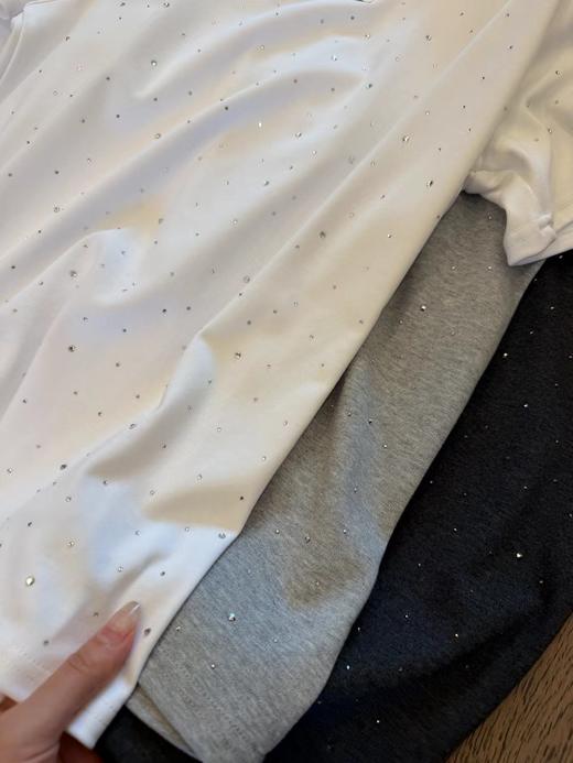 F040507日常简约休闲通勤重工烫钻圆领正肩版型短袖T恤 商品图13