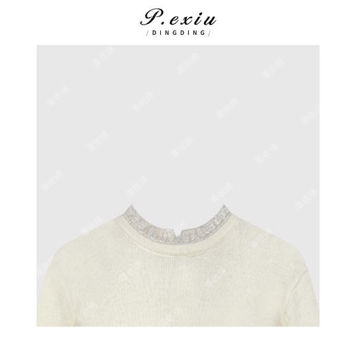 04-2潘依绣丁丁宠粉兔绒人丝法式气质蕾丝拼接软糯长袖针织上衣ZZ1110 商品图2