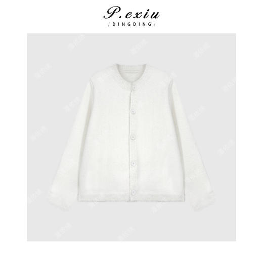 04-2潘依绣丁丁宠粉 人丝极简风绒感螺纹圆领针织长袖开衫 D420 商品图2