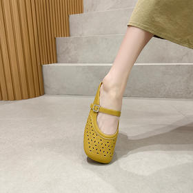 镂空单鞋春季新款复古平底芭蕾鞋女浅口低跟一字带镂空单鞋9315