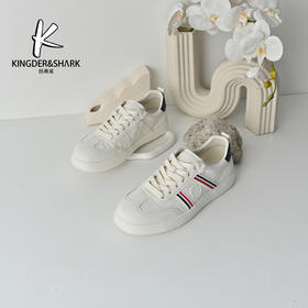 经典鲨2026年春季专柜新品男士牛皮革时尚拼色平底板鞋小白鞋KW361-626051