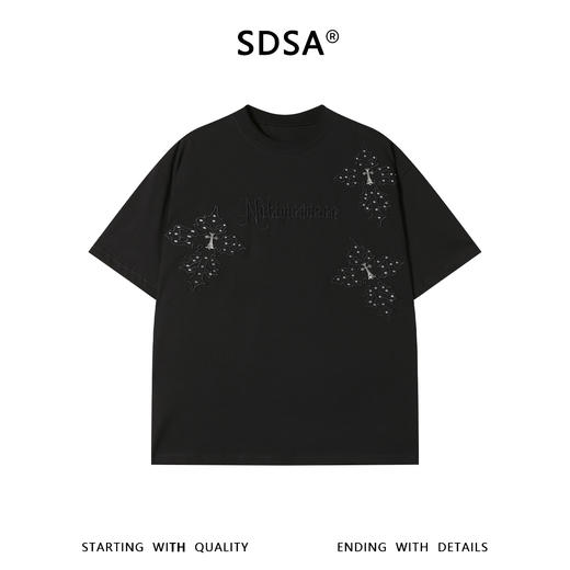 SDSA男装2026新款轻奢潮牌十字架刺绣字母设计圆领短袖T恤百搭 商品图0