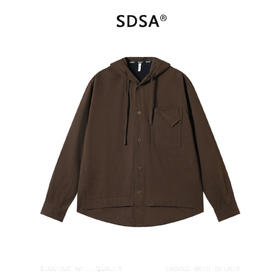 SDSA男装2026新款高贵轻奢简约纯色下摆拼接纽扣连帽长袖衬衫百搭