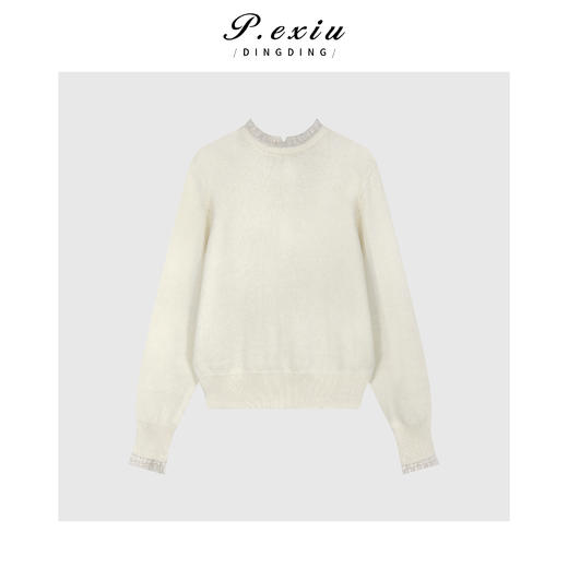 04-2潘依绣丁丁宠粉兔绒人丝法式气质蕾丝拼接软糯长袖针织上衣ZZ1110 商品图0