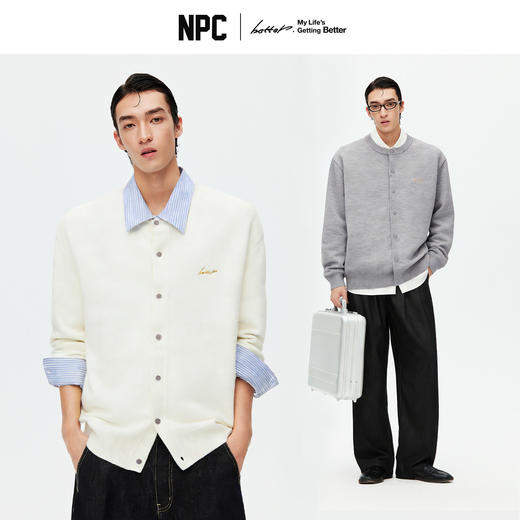 NPC潮牌金线刺绣小logo单排扣圆领针织外套仿贝壳扣合身NP5CSW20 商品图0