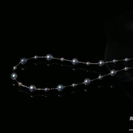 爆闪 满天星 高阶版 4-9mm 日本进口akoya海水珍珠真多麻色 纯银镀铑金高端配件 商品图3