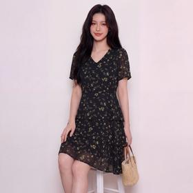 奢姿大码女装2026夏季减龄荷叶边V领连衣裙胖妹妹碎花蛋糕裙子9962860131