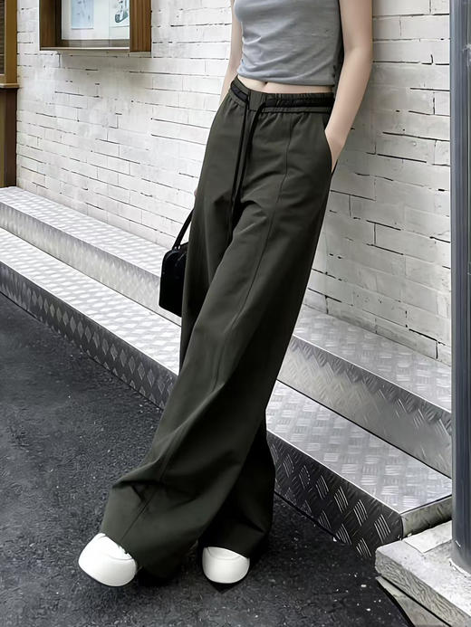 新款美式轻薄透气弯刀阔腿垂感松紧腰休闲裤 商品图2