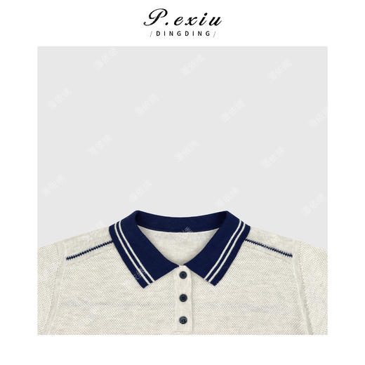 04-2潘依绣丁丁宠粉丝光羊毛学院风撞色拼接POLO领长袖针织上衣Q26647 商品图2