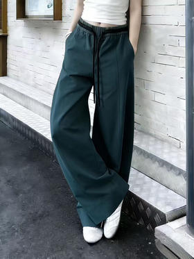 新款美式轻薄透气弯刀阔腿垂感松紧腰休闲裤