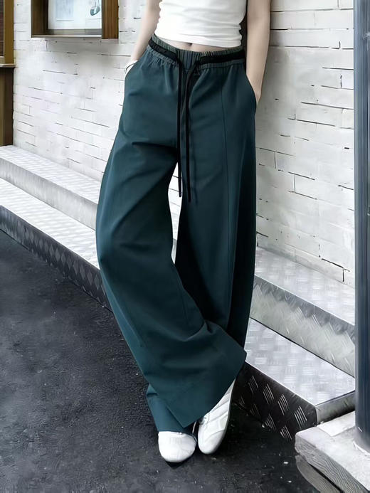 新款美式轻薄透气弯刀阔腿垂感松紧腰休闲裤 商品图0