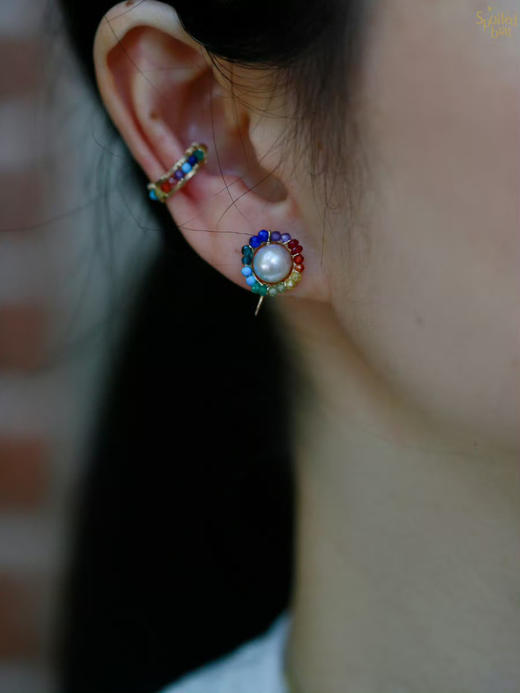 彩虹珍珠耳夹 商品图1