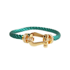 【95新】FRED斐登Force 10手链大号18K黄金半钻Force 10马蹄扣手链 链绳17号中性款280326NJS07