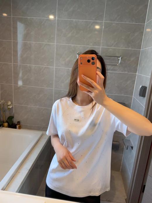 F040507日常简约休闲通勤重工烫钻圆领正肩版型短袖T恤 商品图7