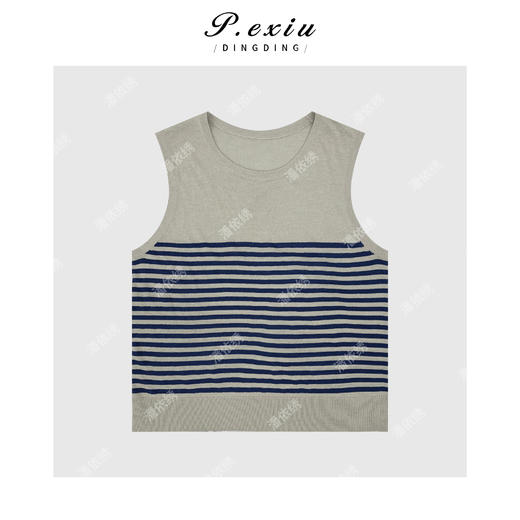 04-2潘依绣丁丁宠粉亚麻天丝凉感叠穿百搭条纹针织背心 C018 商品图1